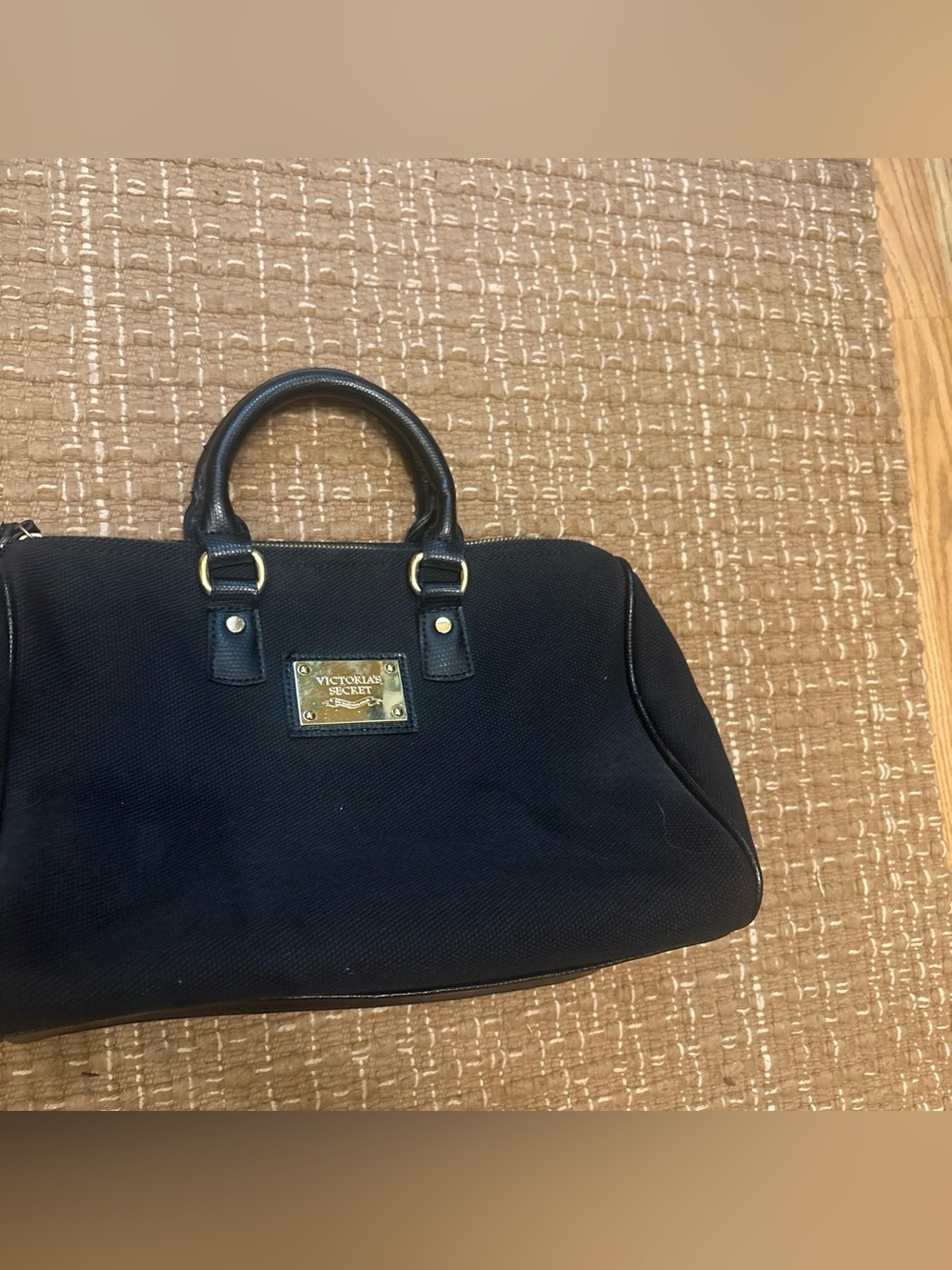 Victoria's Secret Black Structured Tote with Gold Plaque
